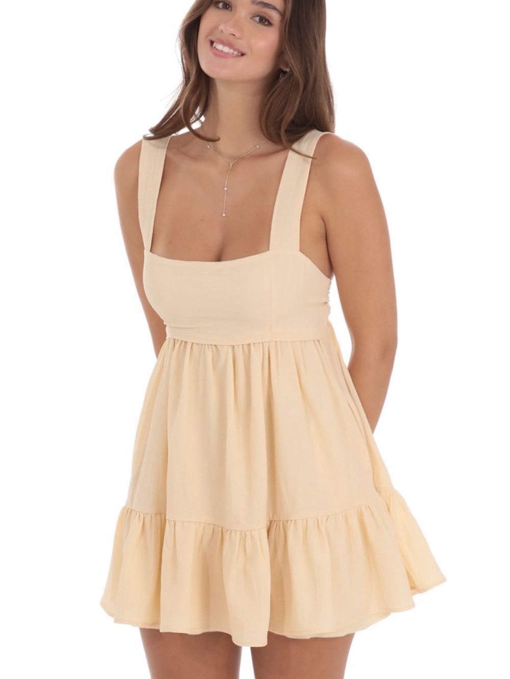 Sleeveless Square-Neck Mini Dress in Cream